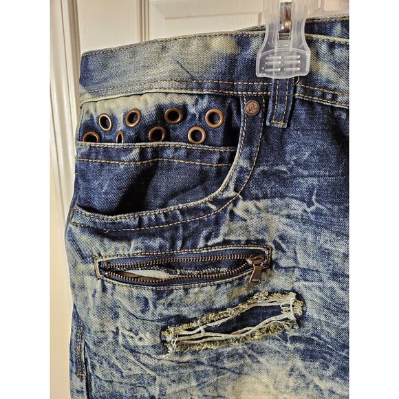 Makobi Jeans Moto Biker Blue Acid Wash Distressed Denim Mens 42x32 - Picture 7 of 12